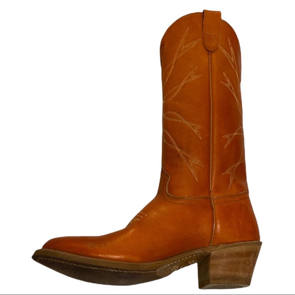 Vibram Burnt Orange Texas Cowboy Boots with Tan Stitching - Picture 8 of 9